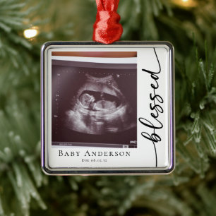 Ornement Carré Argenté Blessed Pregnancy Scan Photo Keepsaké