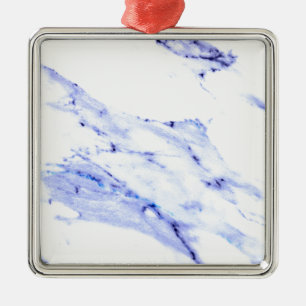 Ornement Carré Argenté Bleu et Marbre blanc