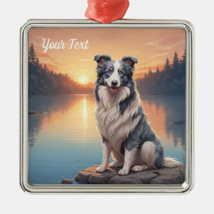 Ornement Carré Argenté Bleu Merle Bordure Collie par Lac