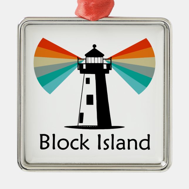 Ornement Carré Argenté Block Island Lighthouse Rainbow (Devant)