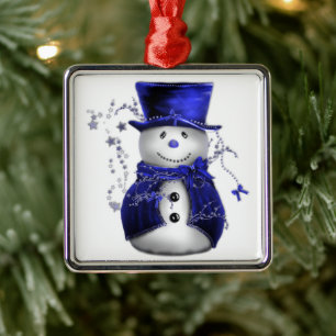 Ornement Carré Argenté Blue Christmas Snowman
