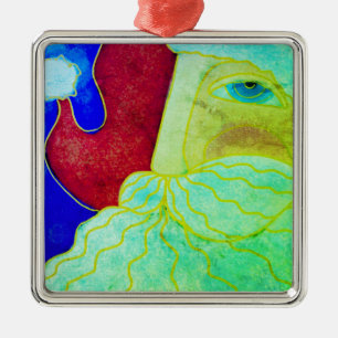 Ornement Carré Argenté Blue Eyed Santa Claus Art Abstrait