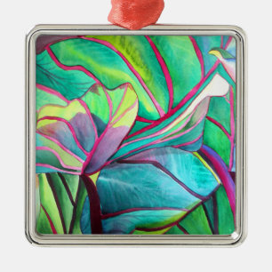 Ornement Carré Argenté Blue Hawaii Tropical leaf folios art