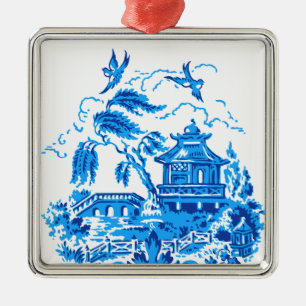 Ornement Carré Argenté Blue Willow China Blue & White Orament