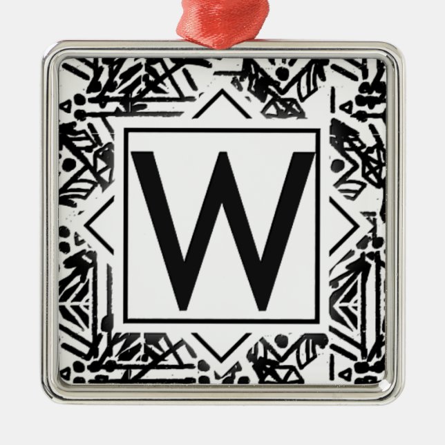 Ornement Carré Argenté Boho W Monogramme (Devant)