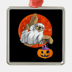 Ornement Carré Argenté Boo Halloween Avec Sloth Witch Casquette Et Spider
