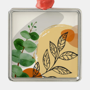 Ornement Carré Argenté Botanique Boho Green Orange