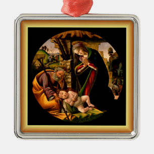 Ornement Carré Argenté Botticelli : L'Adoration de l'Enfant Christ ~