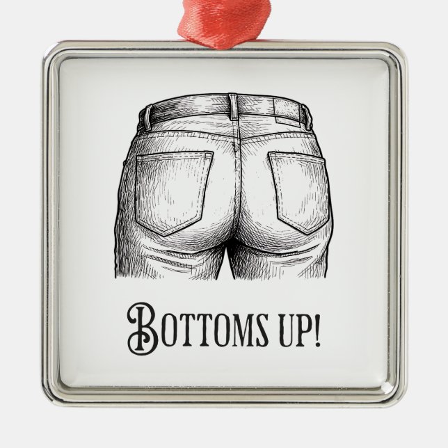 Ornement Carré Argenté Bottoms Up! Funny White Elephant Gift Christmas (Devant)