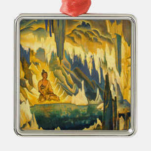 Ornement Carré Argenté Bouddha le gagnant (art bouddhiste) (par Roerich)