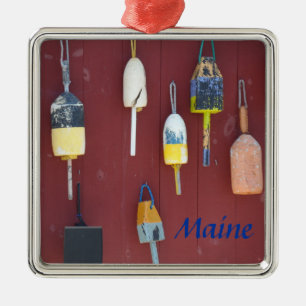 Ornement Carré Argenté Bouées de pêche - Maine
