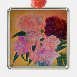 Ornement Carré Argenté Bouquet de pivoines - Peonies Peonies