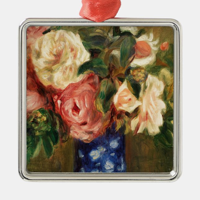 Ornement Carré Argenté Bouquet de Roses de Renoir Impressionniste Peintur (Devant)