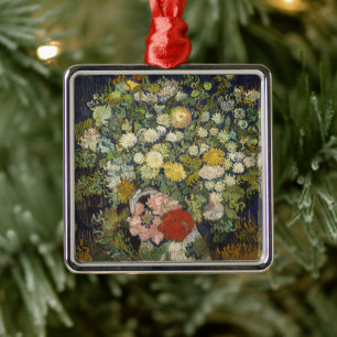 Ornement Carré Argenté Bouquet Floral Impressionniste Vintage Van Gogh