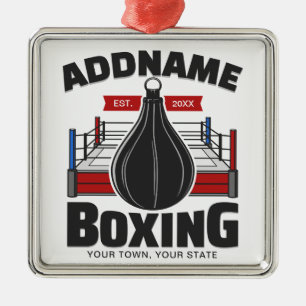 Ornement Carré Argenté Boxe Anneau AJOUTER NOM Boxer Gym Speed Sac