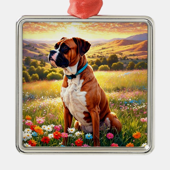 Ornement Carré Argenté Boxer dog (Devant)