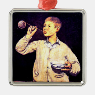 Ornement Carré Argenté Boy Blowbulles, par Edouard Manet,