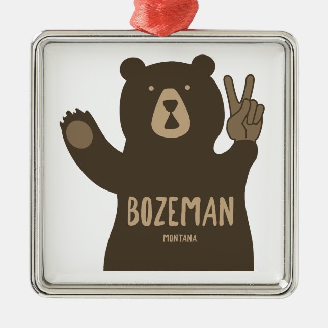 Ornement Carré Argenté Bozeman Montana Peace Bear (Devant)