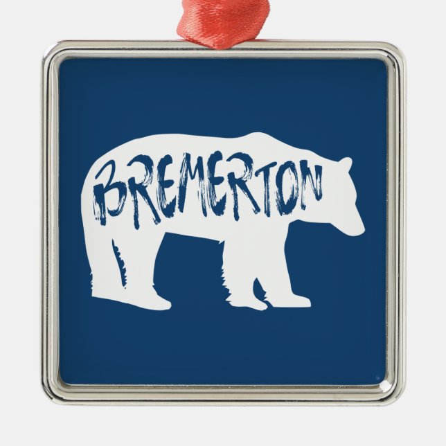 Ornement Carré Argenté Bremerton Washington Bear (Devant)