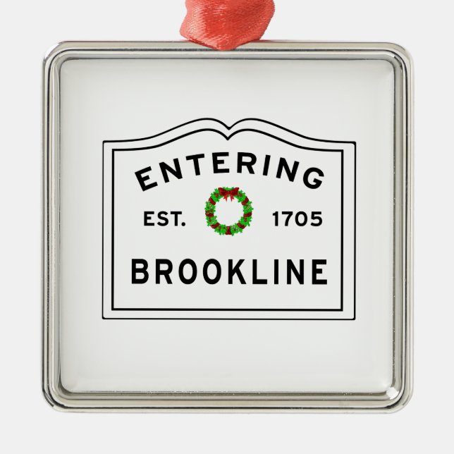 Ornement Carré Argenté Brookline, MA Holiday Wreath Ceramic Orament (Devant)