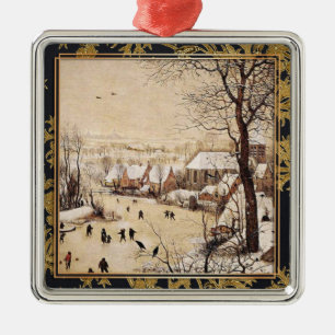 Ornement Carré Argenté Bruegel l'Ancien - Paysage d'hiver