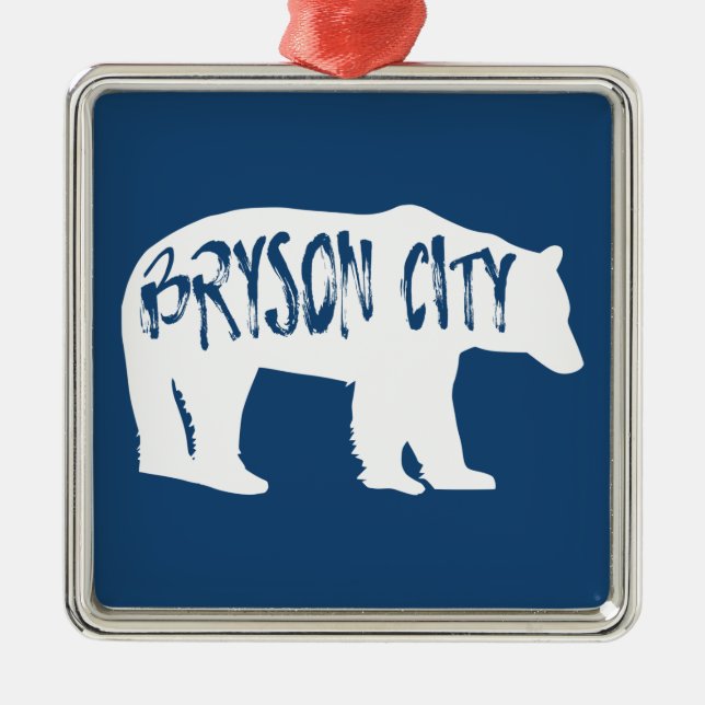 Ornement Carré Argenté Bryson City North Carolina Bear (Devant)