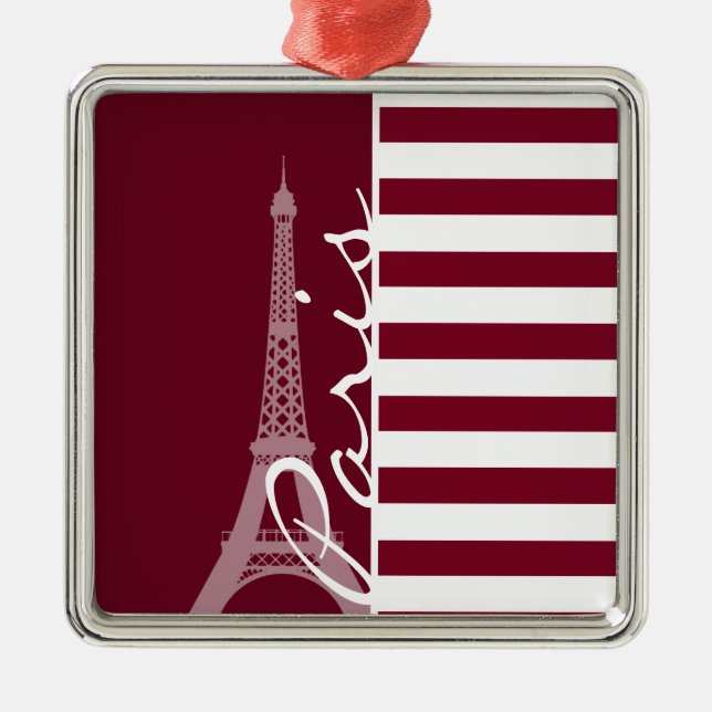 Ornement Carré Argenté Burgundy Stripes, Tour Eiffel (Devant)