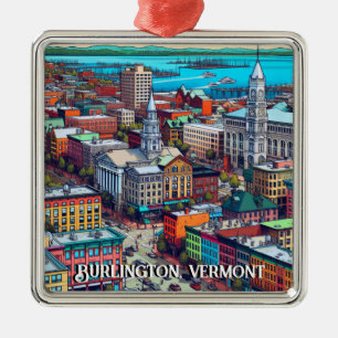 Ornement Carré Argenté Burlington, Vermont Comic Style Art