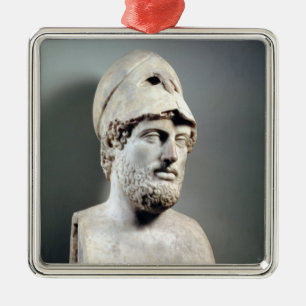 Ornement Carré Argenté Buste de copie de Pericles d'un original grec