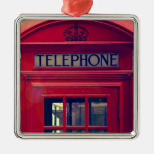 Ornement Carré Argenté Cabine téléphonique publique rouge de ville