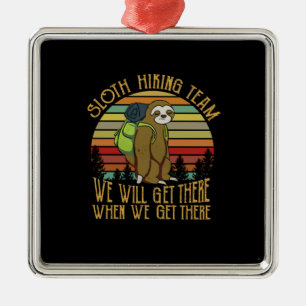 Ornement Carré Argenté Cadeau Camper Équipe Vintage de Randonnée Sloth