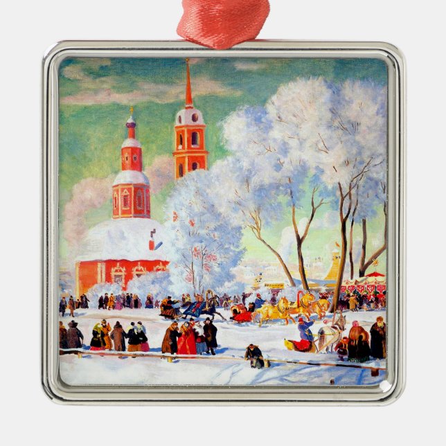 Ornement Carré Argenté Cadeau de Noël d'art russe (Devant)