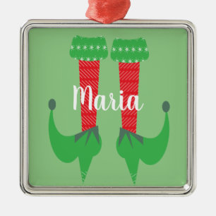 Ornement Carré Argenté Cadeau de Noël Talons de Pieds de Lutin Retro Mign