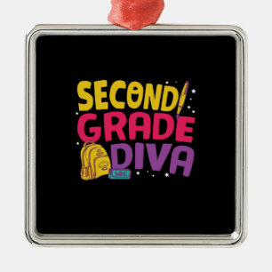Ornement Carré Argenté Cadeaux 2e enseignant Diva de deuxième année