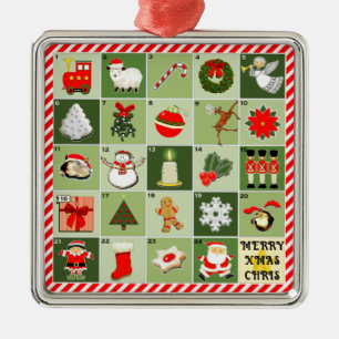 Ornement Carré Argenté Cadeaux du calendrier de l'Avent miniature