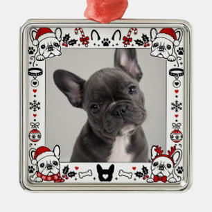 Ornement Carré Argenté Cadre photo de Bouledogue Français Mignon Chien
