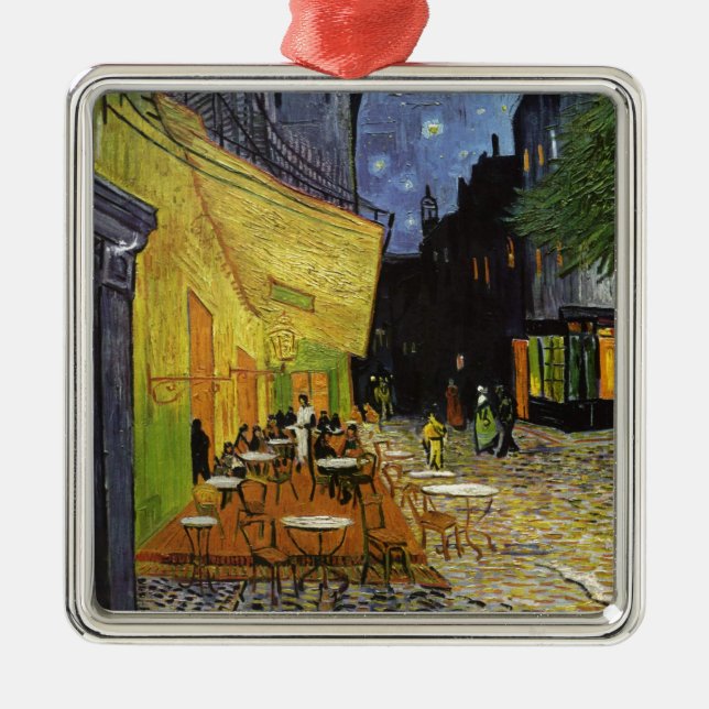 Ornement Carré Argenté Café nocturne de Van Gogh (Devant)