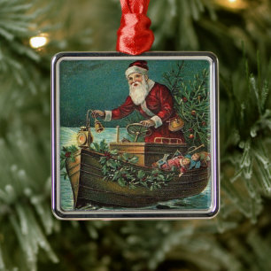Ornement Carré Argenté Cajun Père Noël