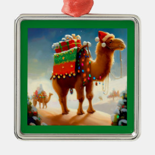 Ornement Carré Argenté Camel de Noël 2