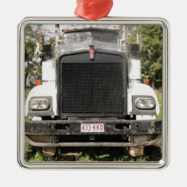 Ornement Carré Argenté Camion classique de Kenworth (Devant)