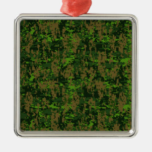 Ornement Carré Argenté Camouflage numérique vert de style Woodland