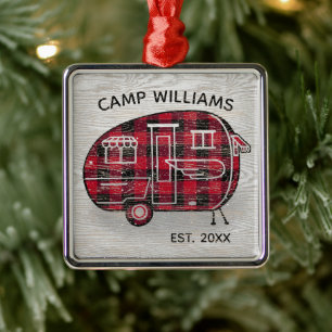 Ornement Carré Argenté Camper Russe Buffalo Rouge Plaid Monogram Holiday
