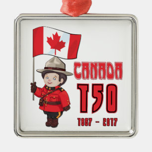 Ornement Carré Argenté Canada 150 ans