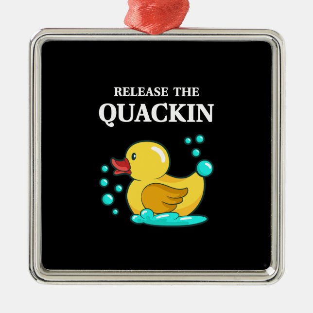 Ornement Carré Argenté Canard - Relâchez Le Quackin (Devant)