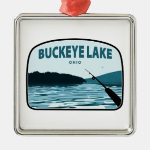 Ornement Carré Argenté Canne à pêche du lac Buckeye Ohio
