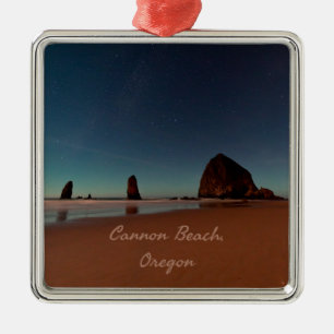 Ornement Carré Argenté Cannon Beach Oregon Haystack Rock