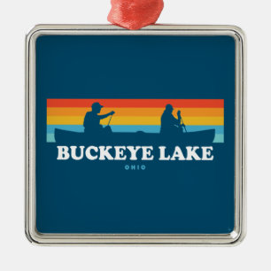 Ornement Carré Argenté Canot Buckeye Lake Ohio