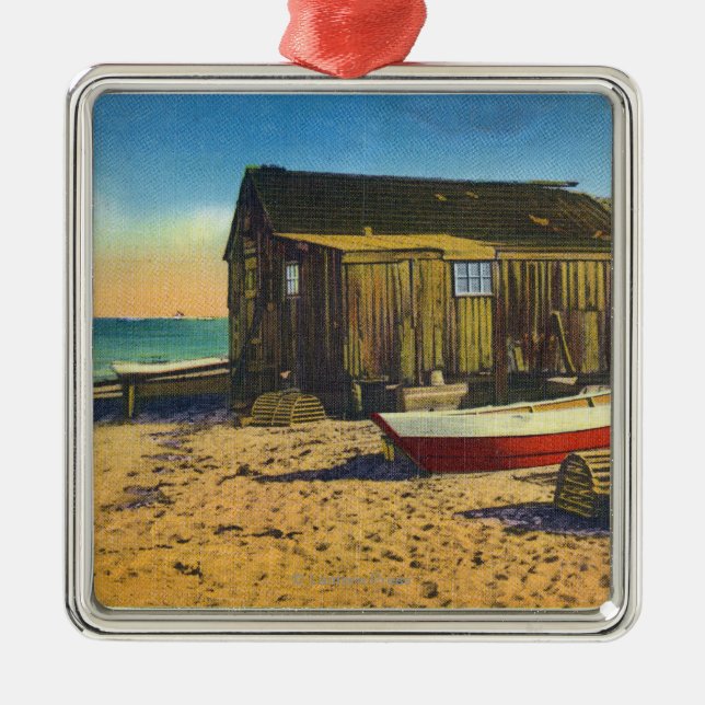 Ornement Carré Argenté Cape Cod, MassachusettsView d'un homard Shack (Devant)