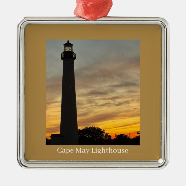 Ornement Carré Argenté Cape May Lighthouse Sunset Ornament  (Devant)