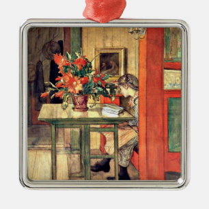 Ornement Carré Argenté Carl Larsson - Lisbeth Reading, célèbre peinture,